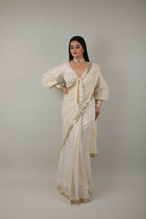 White & Gold Embroided Saree Set-   AVSR 7