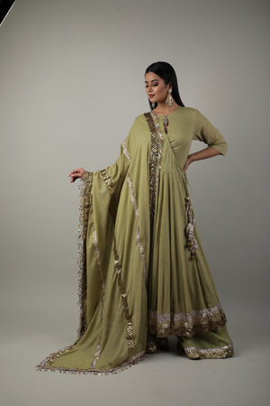 Olive Green Embroided Angrakha Set-   AVSR 3