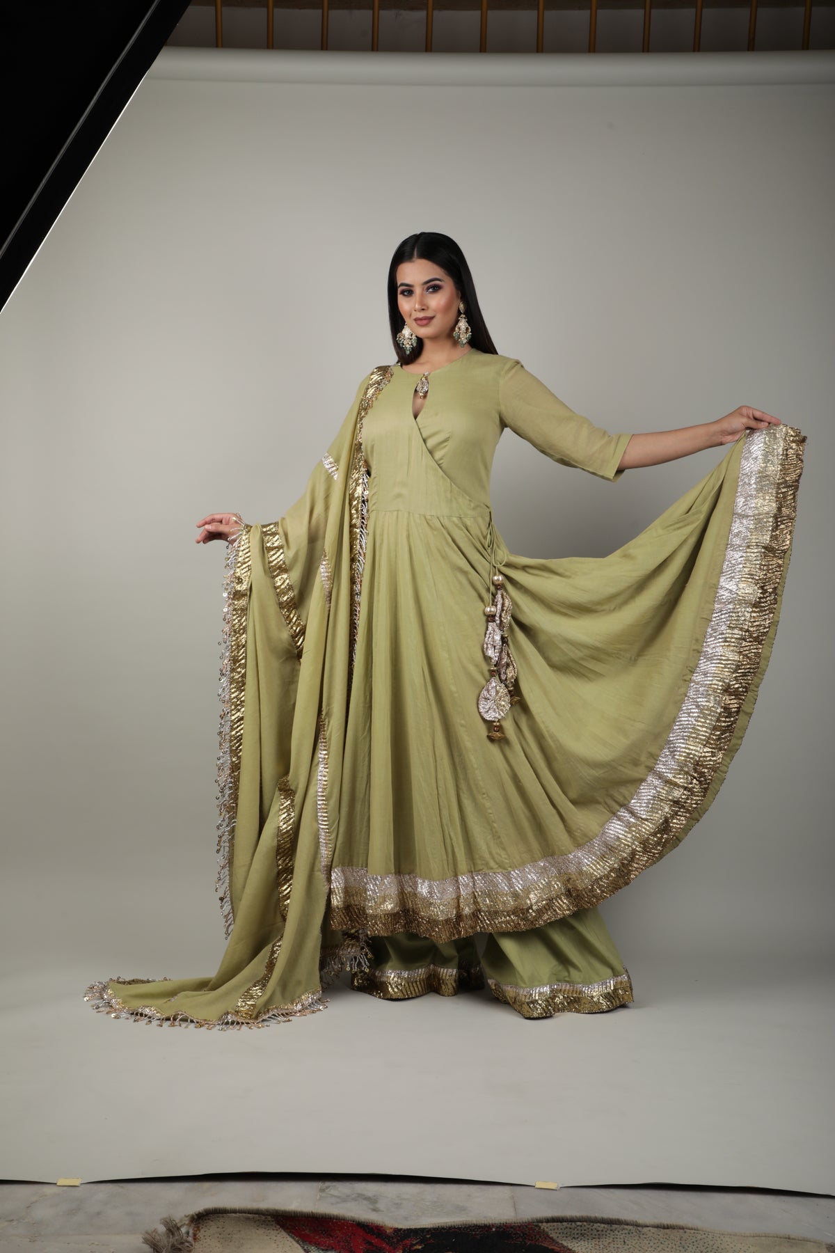 Olive Green Embroided Angrakha Set-   AVSR 3