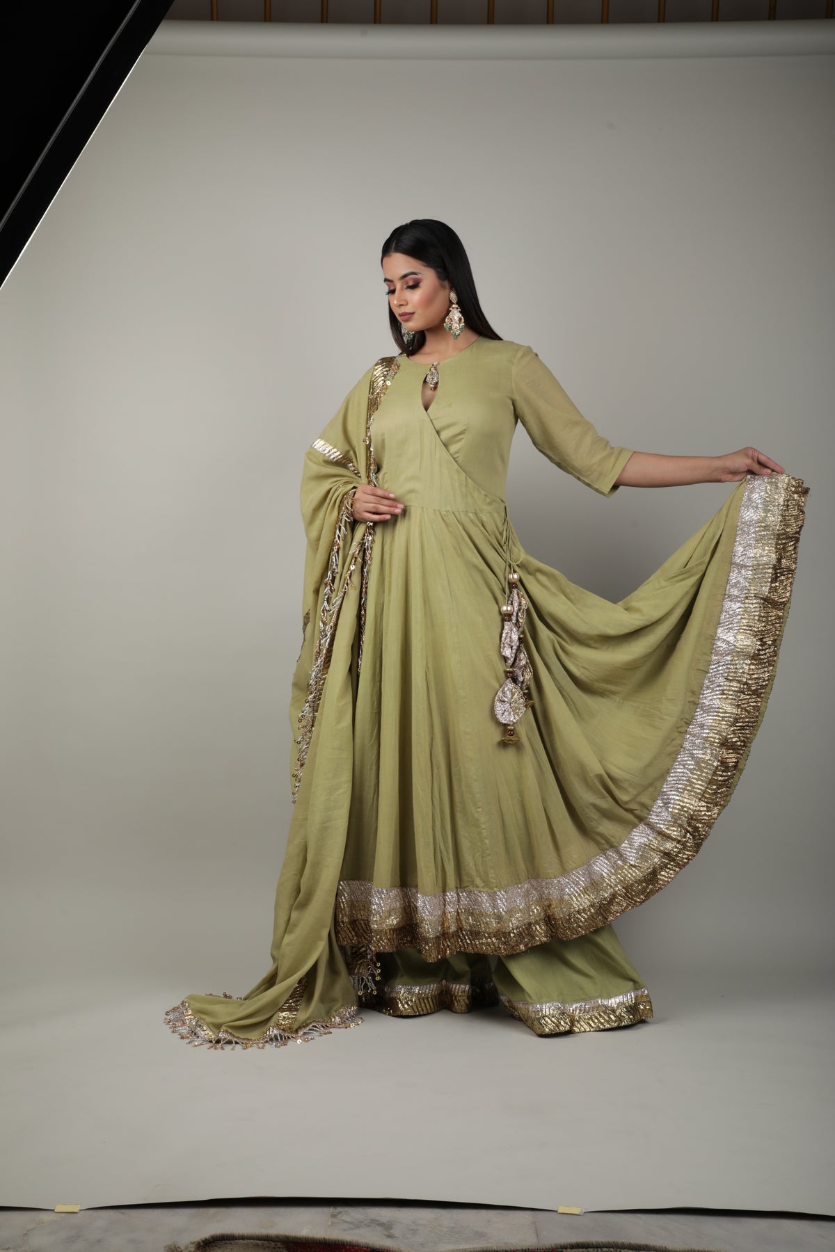 Olive Green Embroided Angrakha Set-   AVSR 3