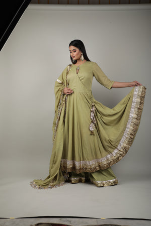 Olive Green Embroided Angrakha Set-   AVSR 3