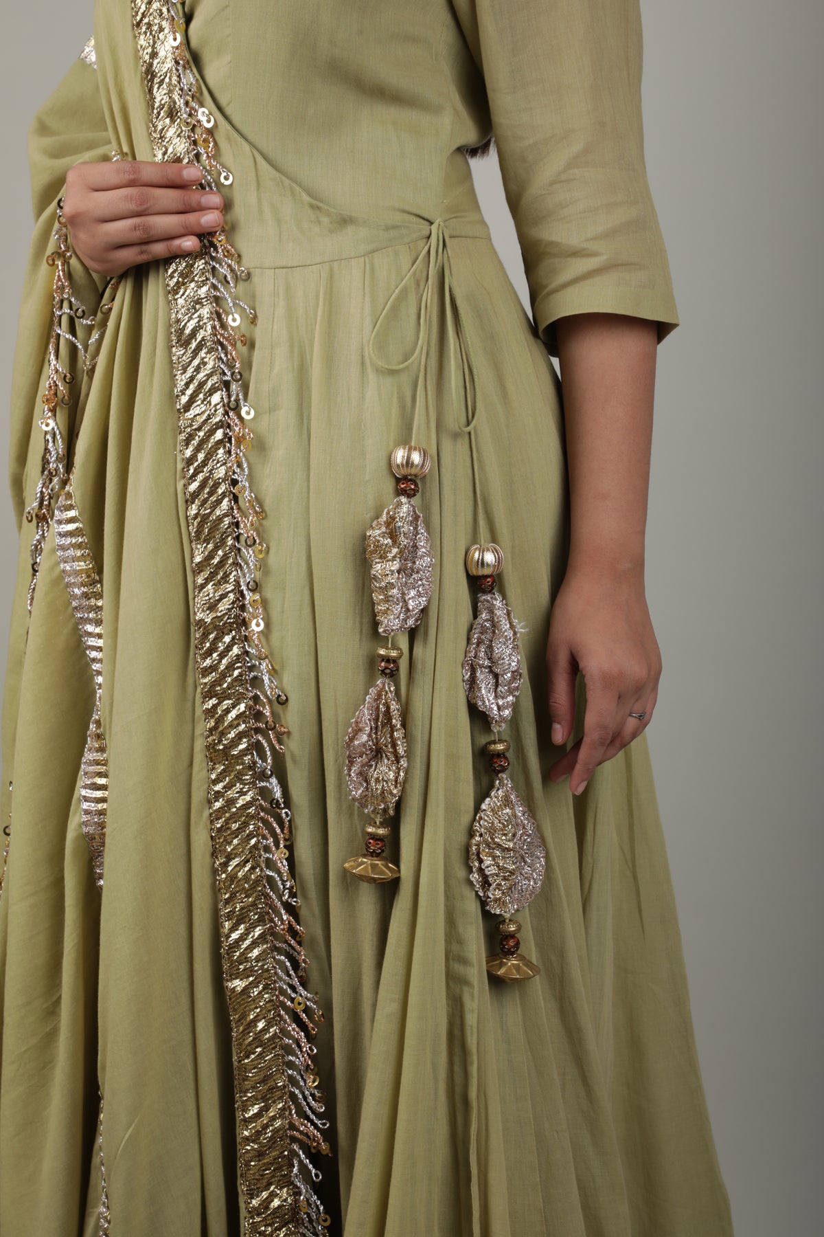 Olive Green Embroided Angrakha Set-   AVSR 3