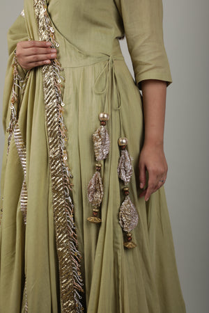Olive Green Embroided Angrakha Set-   AVSR 3