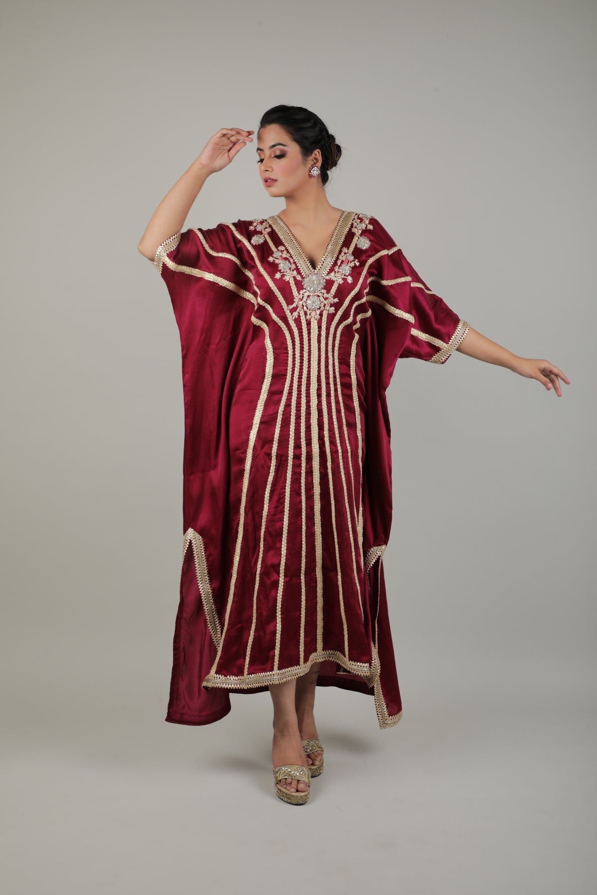 Maroon Embroided Kaftan-   AVSR 15