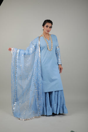 Blue Embroided Sharara Set-   AVSR 1