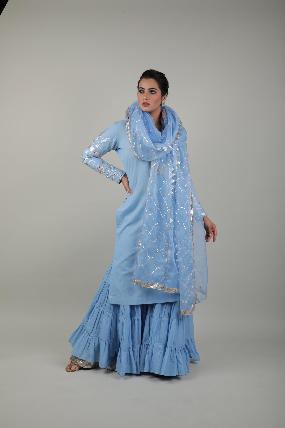 Blue Embroided Sharara Set-   AVSR 1