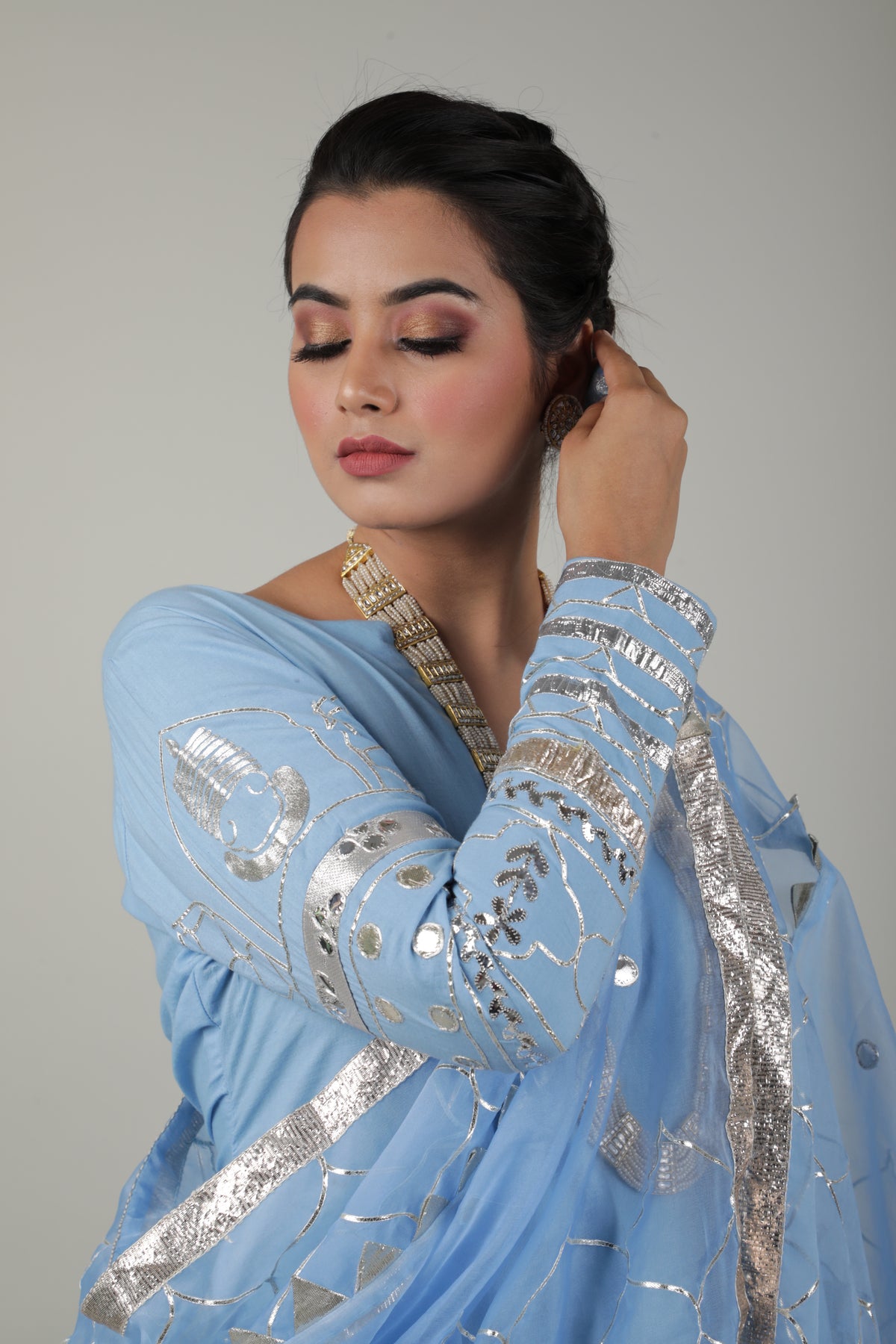 Blue Embroided Sharara Set-   AVSR 1