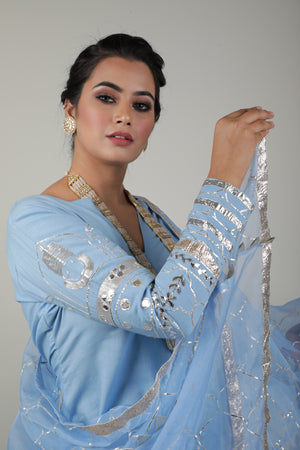 Blue Embroided Sharara Set-   AVSR 1