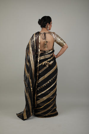 Black & Gold Embroided Saree Set-   AVSR 6