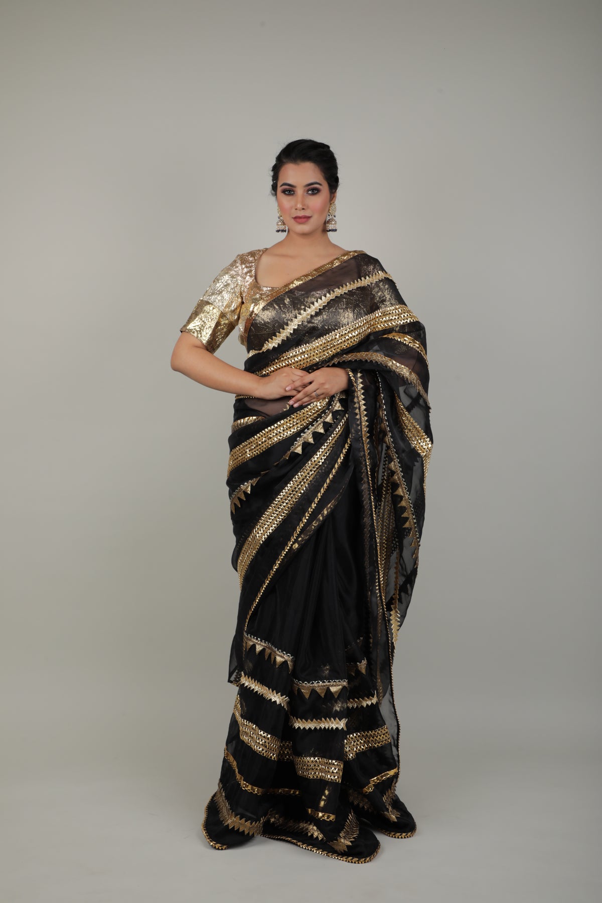 Black & Gold Embroided Saree Set-   AVSR 6