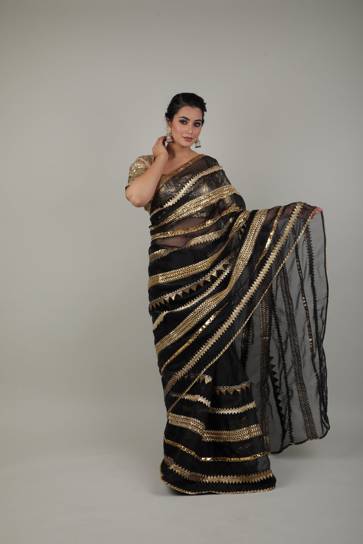 Black & Gold Embroided Saree Set-   AVSR 6