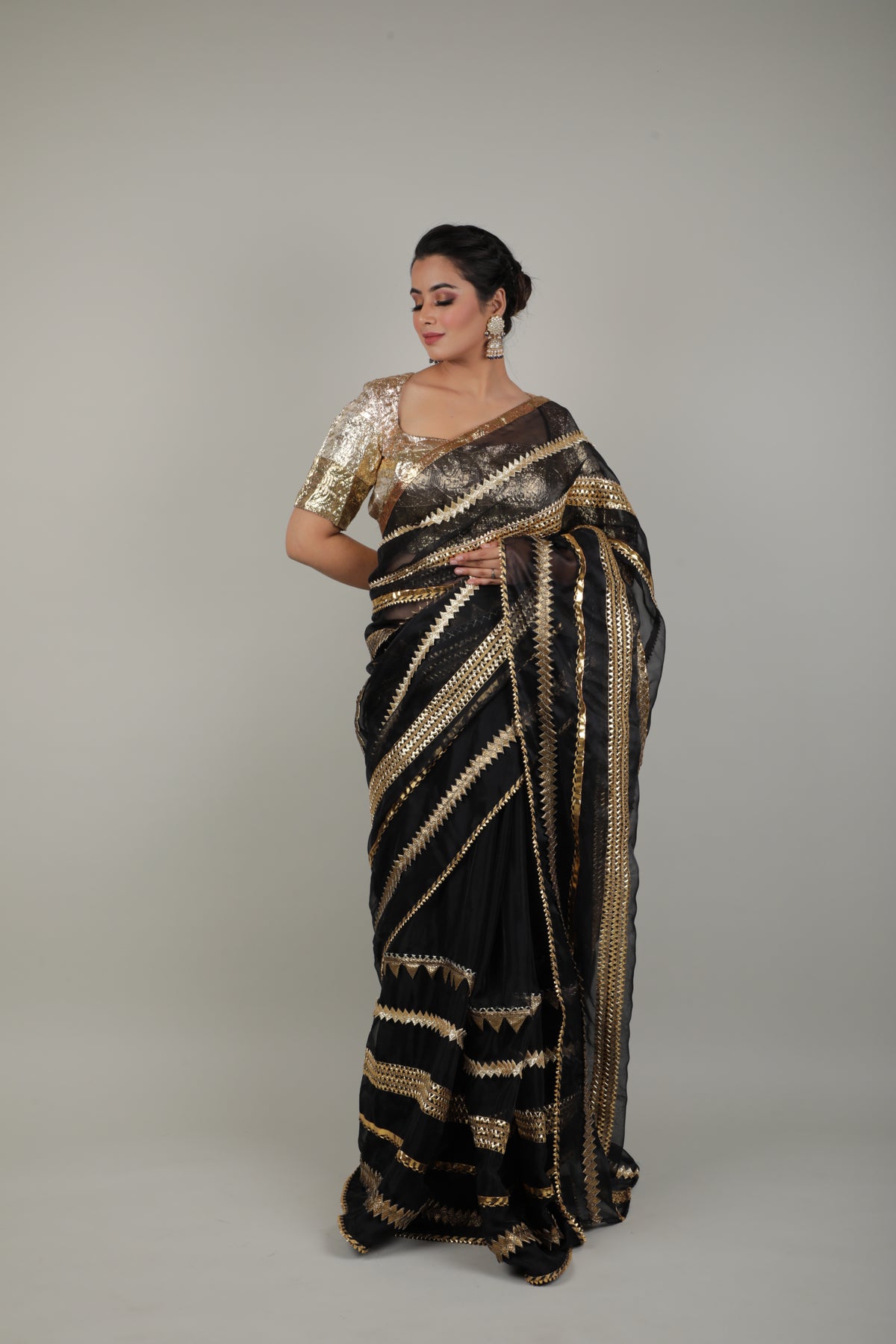 Black & Gold Embroided Saree Set-   AVSR 6