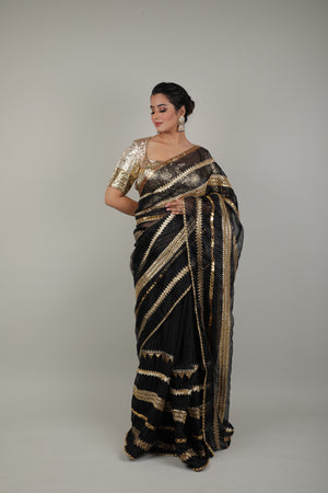 Black & Gold Embroided Saree Set-   AVSR 6