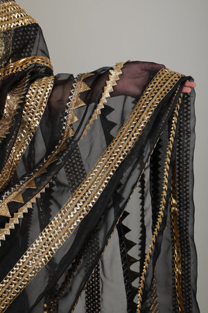 Black & Gold Embroided Saree Set-   AVSR 6