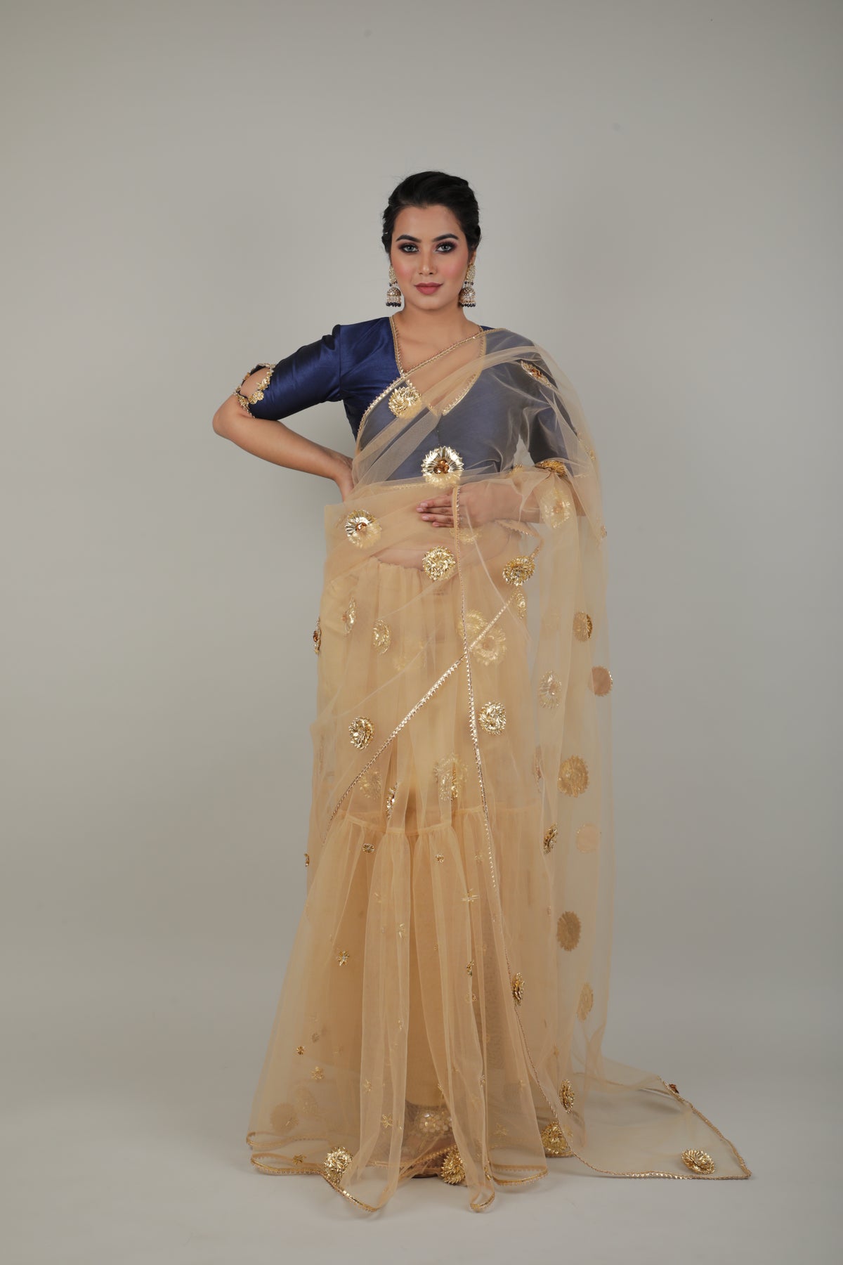Nude Embroided Saree Set-   AVSR 9