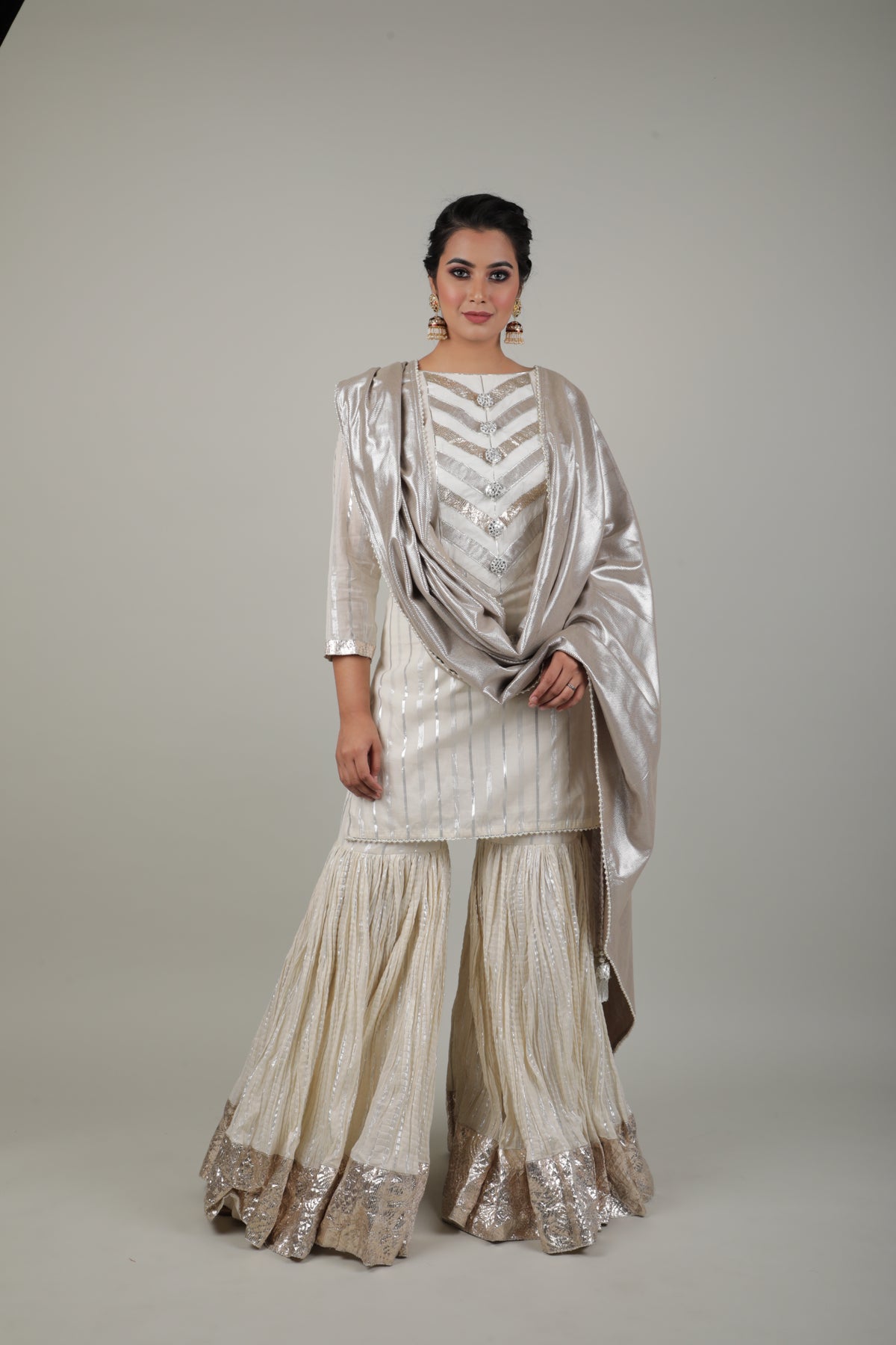 IVORY EMBROIDED SHARARA & KURTA SET-   AVSR 13