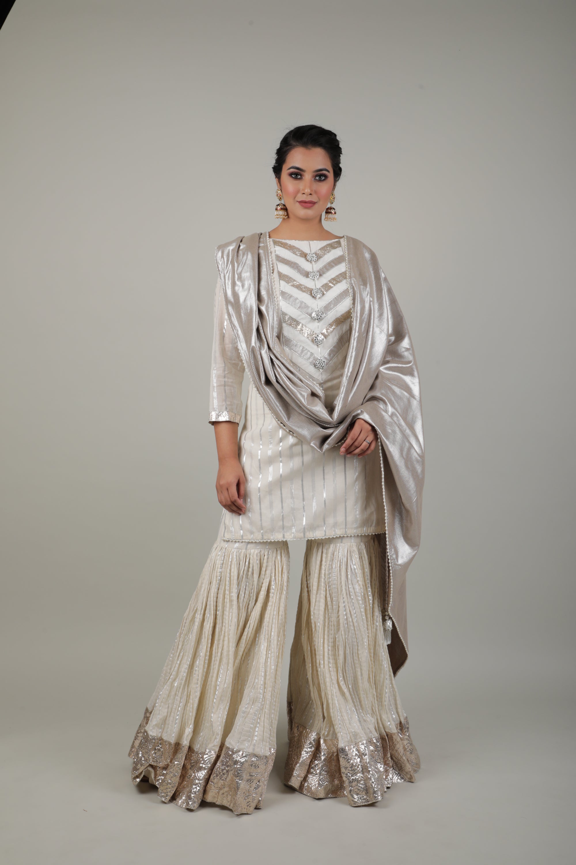 IVORY EMBROIDED SHARARA & KURTA SET-   AVSR 13
