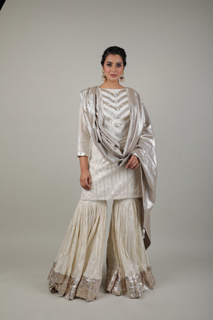 IVORY EMBROIDED SHARARA & KURTA SET-   AVSR 13