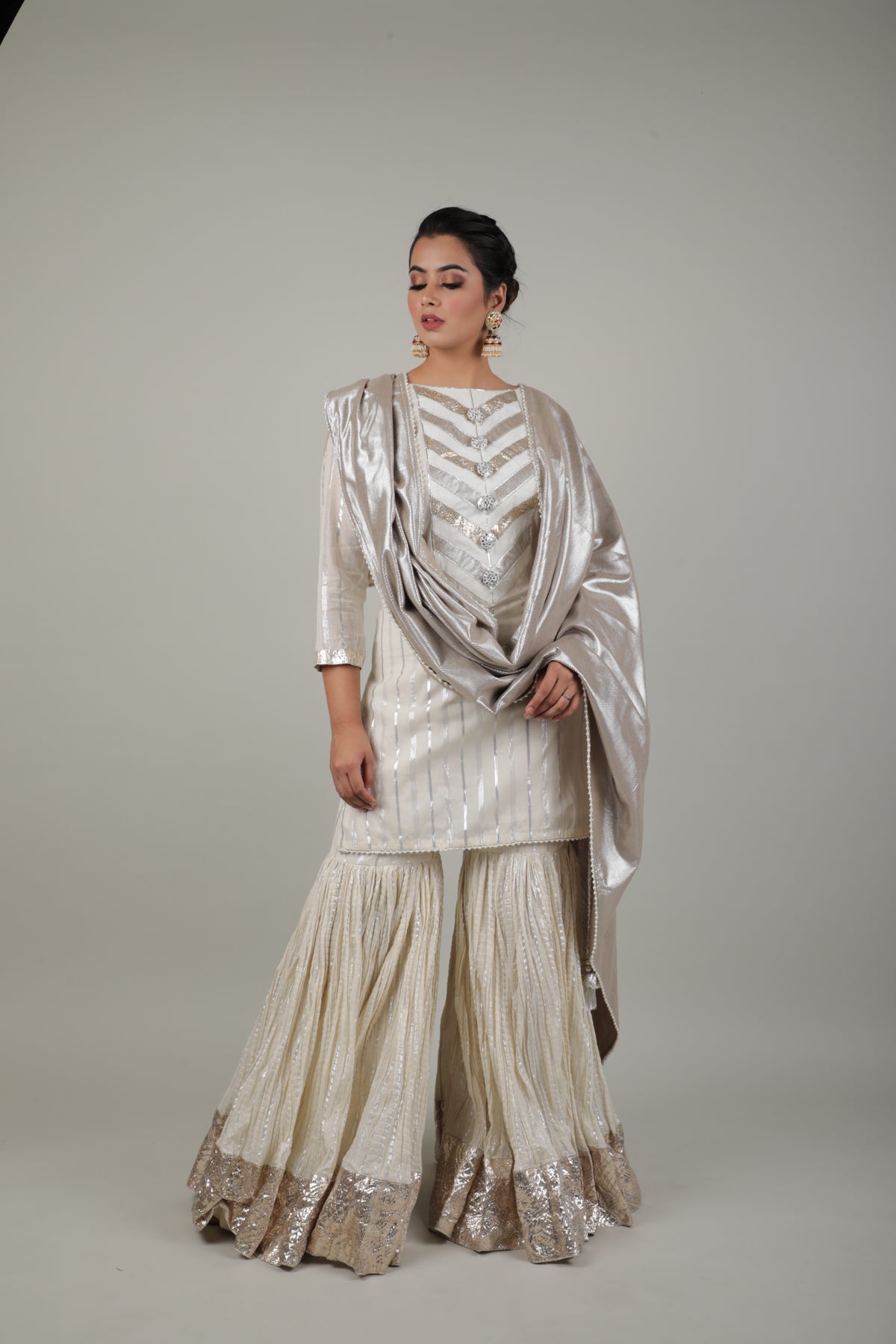 IVORY EMBROIDED SHARARA & KURTA SET-   AVSR 13