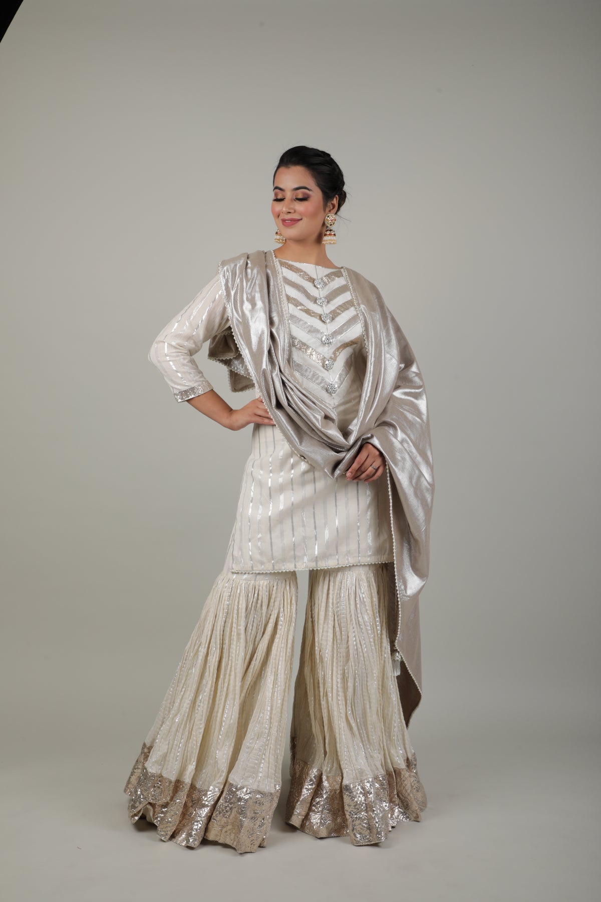 IVORY EMBROIDED SHARARA & KURTA SET-   AVSR 13
