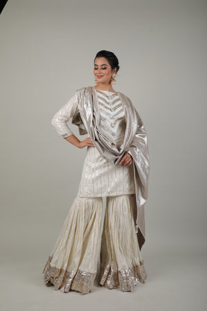 IVORY EMBROIDED SHARARA & KURTA SET-   AVSR 13
