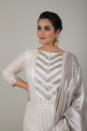 IVORY EMBROIDED SHARARA & KURTA SET-   AVSR 13