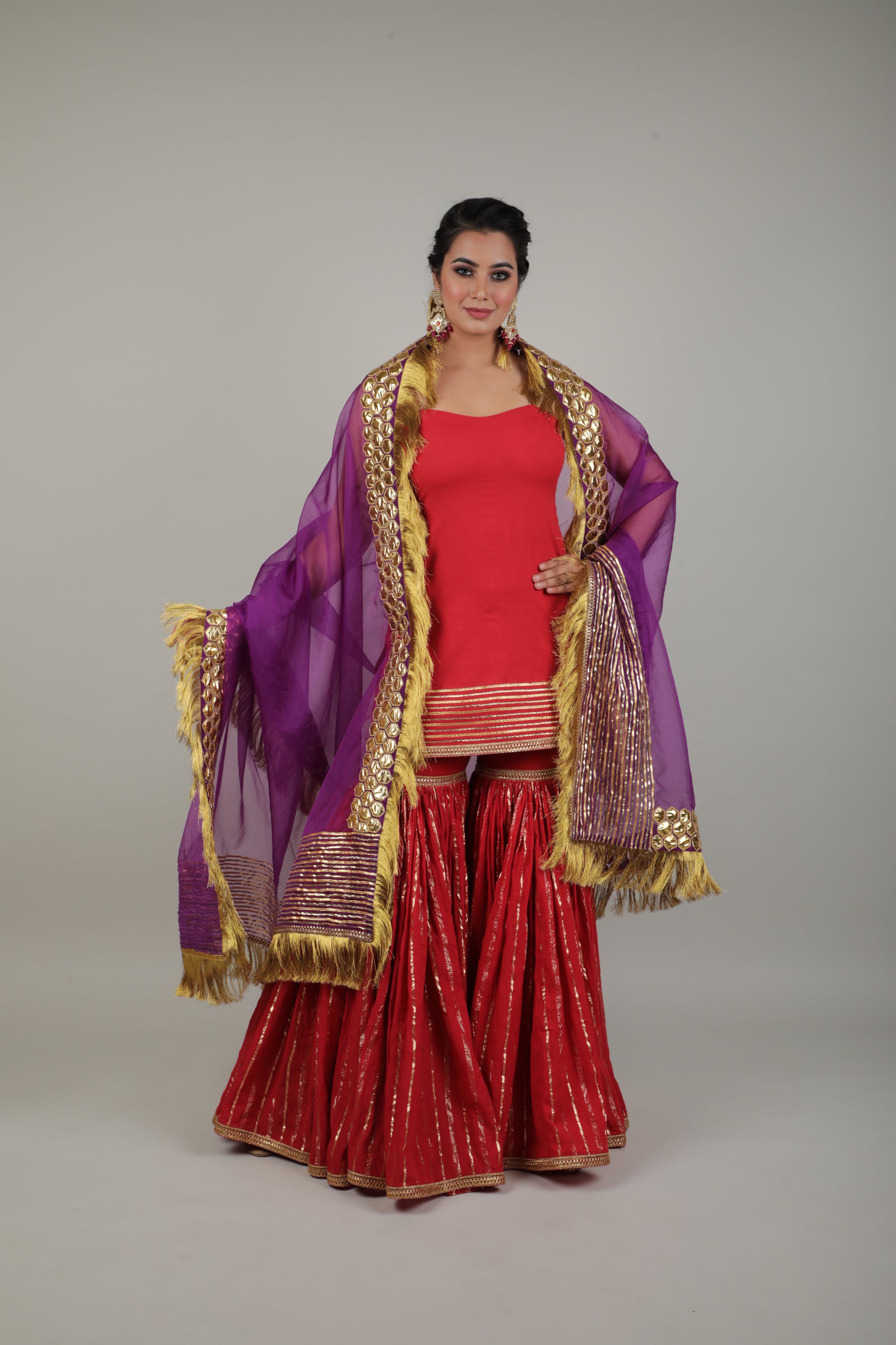 Red & Purple Embroided Sharara Set-   AVSR 5