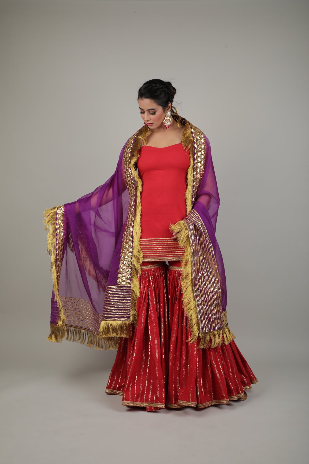 Red & Purple Embroided Sharara Set-   AVSR 5