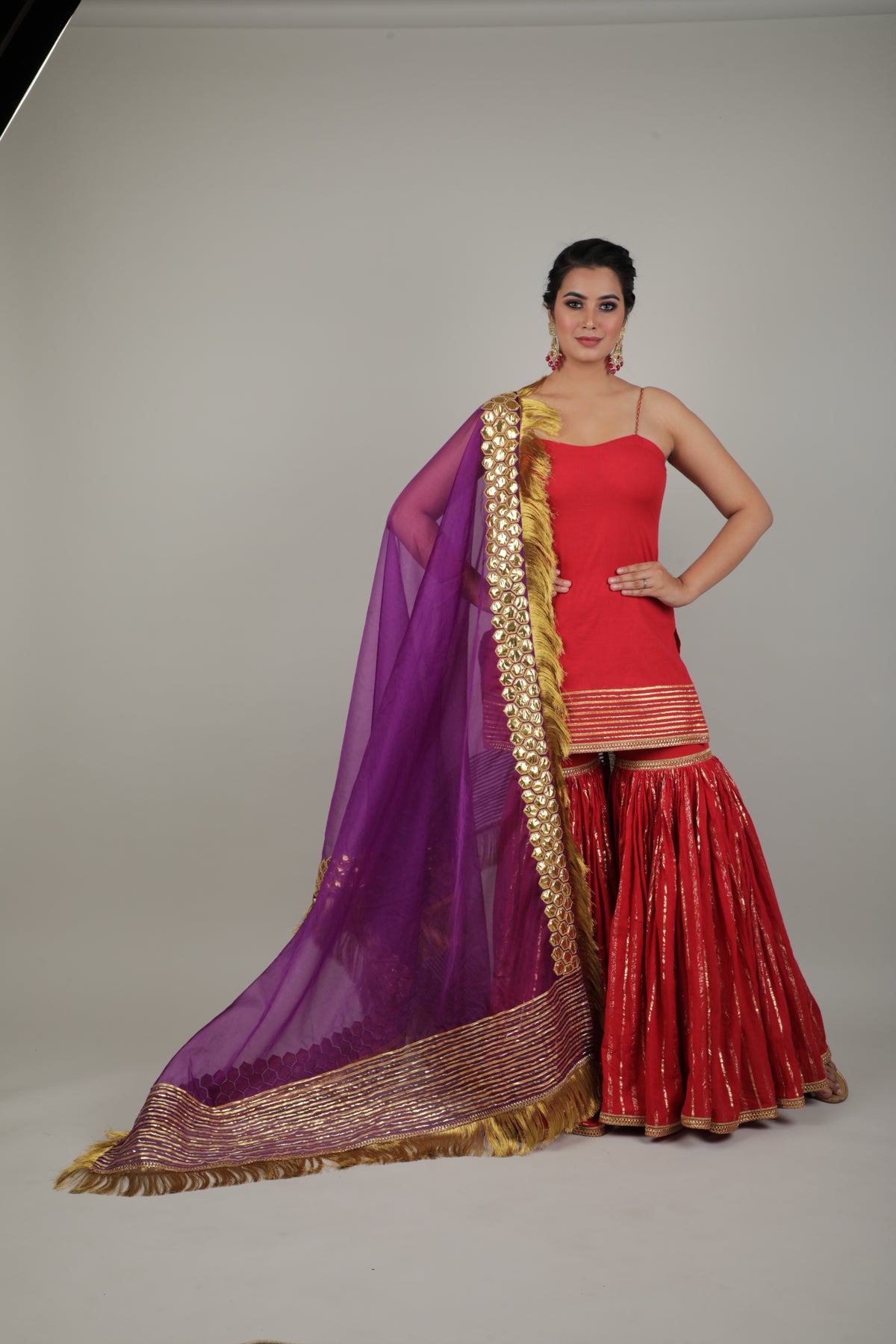 Red & Purple Embroided Sharara Set-   AVSR 5