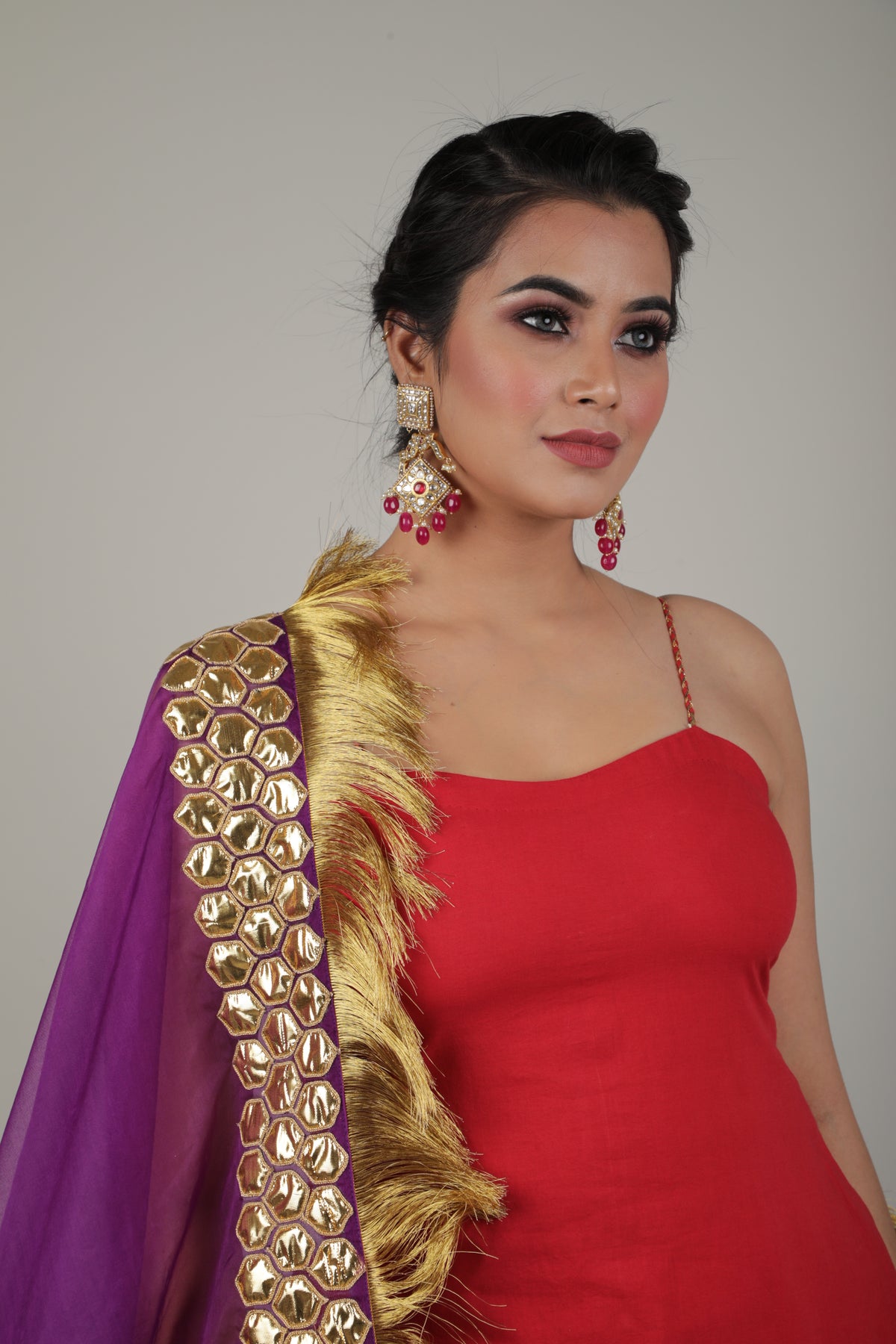Red & Purple Embroided Sharara Set-   AVSR 5