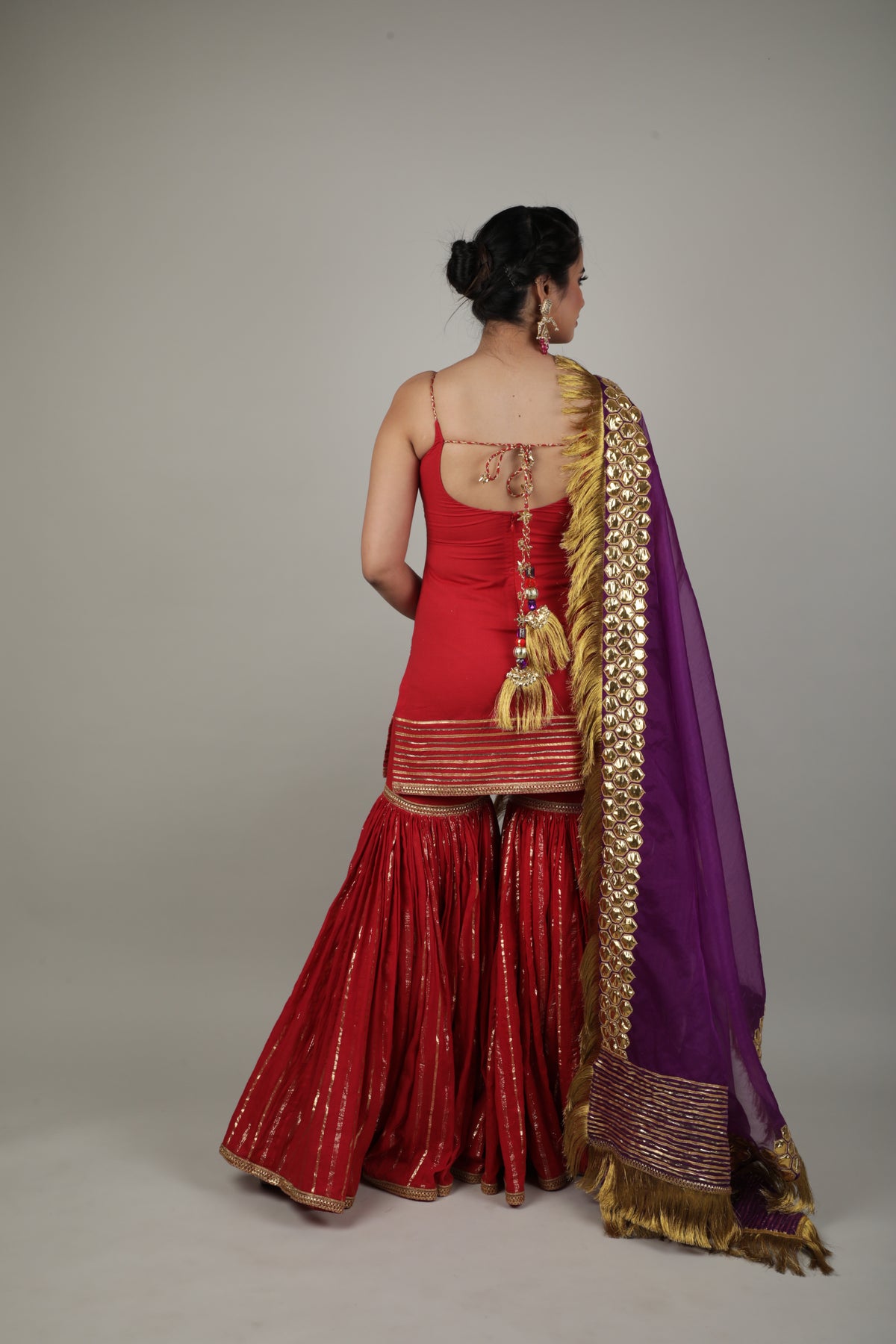 Red & Purple Embroided Sharara Set-   AVSR 5