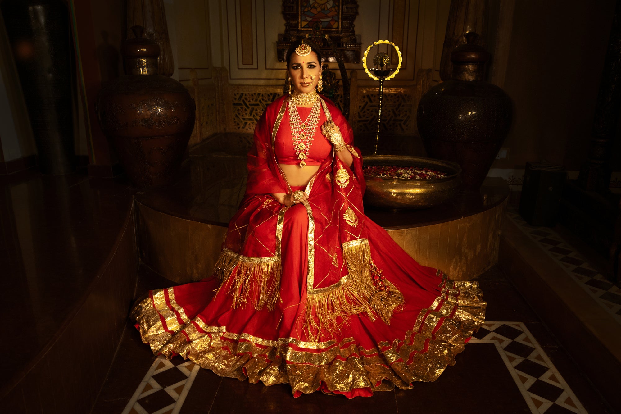 Red Embroided Lehenga Set-   AVSR 11