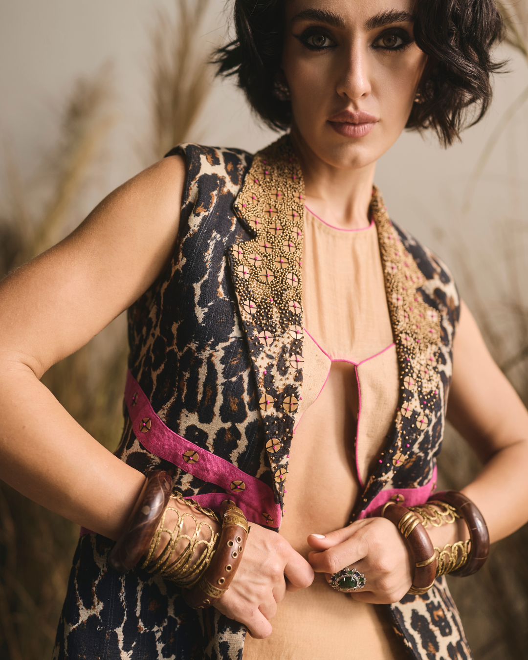 Zebra Print Khadi Jacket With Bikini And Shorts