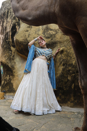 HALTER NECK CROP TOP WITH MAL LEHANGA AND CRUSHED COTTON DUPATTA -   DD 17