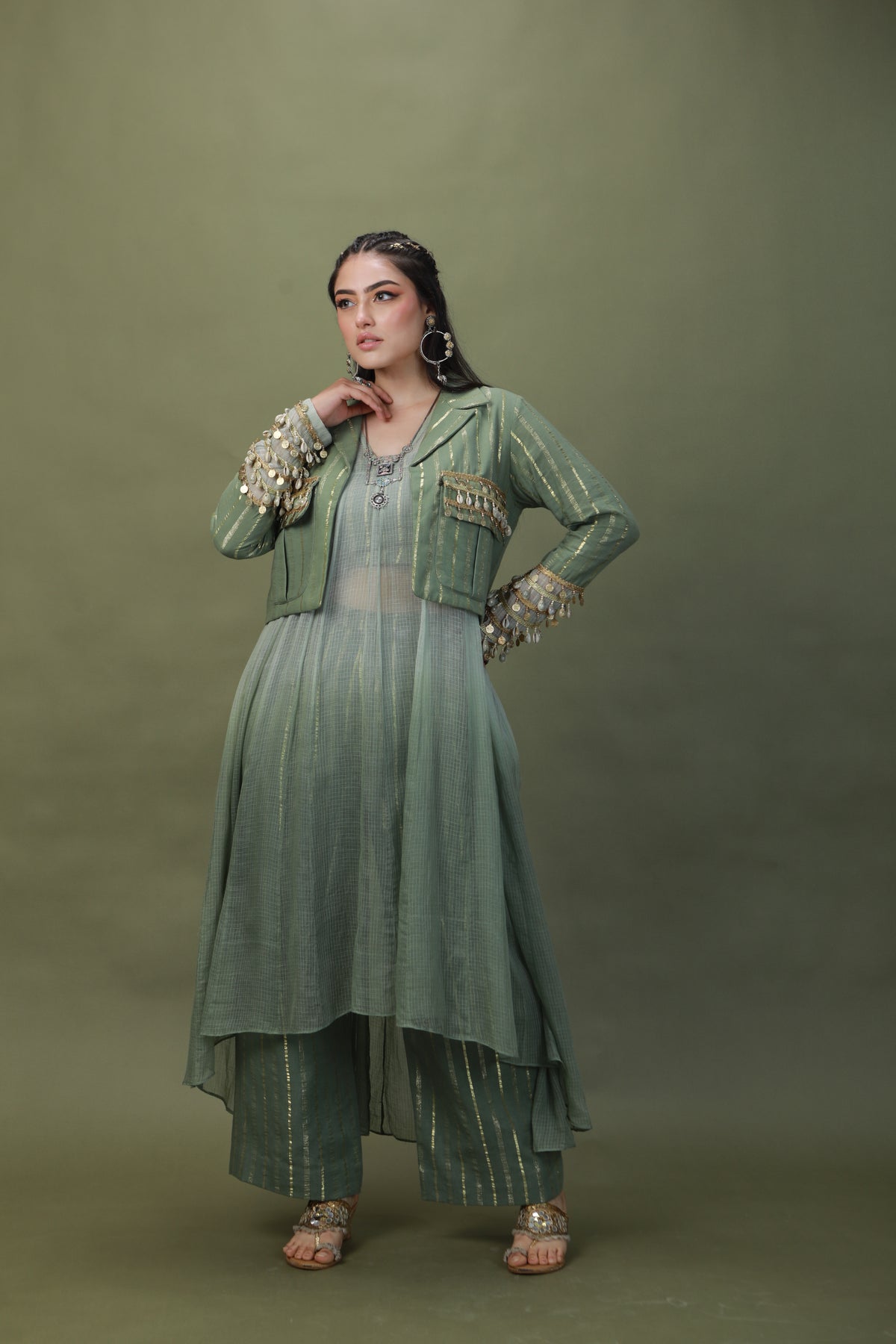 DEVI DRAPE SAGE GREEN OMBRE  4 PCS SET-   DD 20