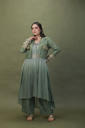 DEVI DRAPE SAGE GREEN OMBRE  4 PCS SET-   DD 20