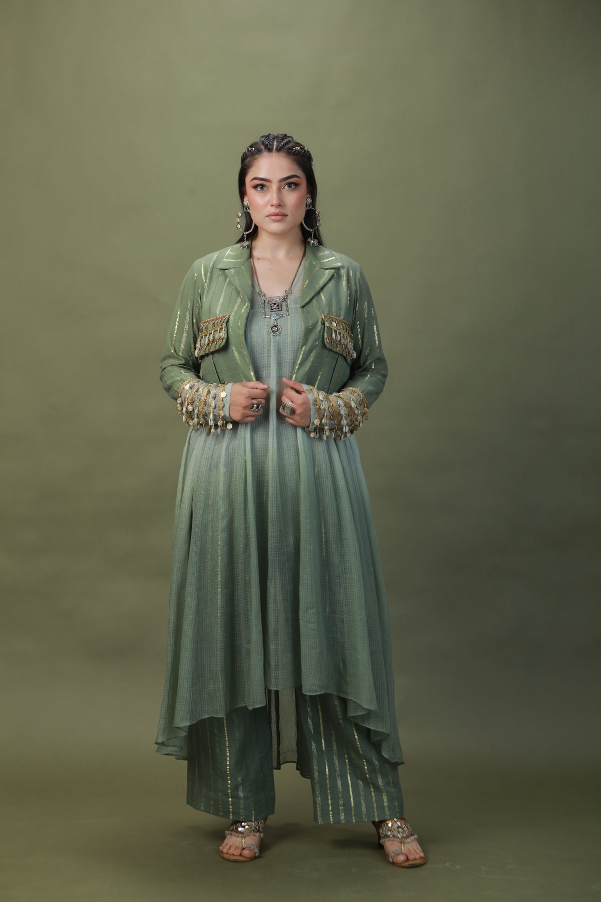 DEVI DRAPE SAGE GREEN OMBRE  4 PCS SET-   DD 20