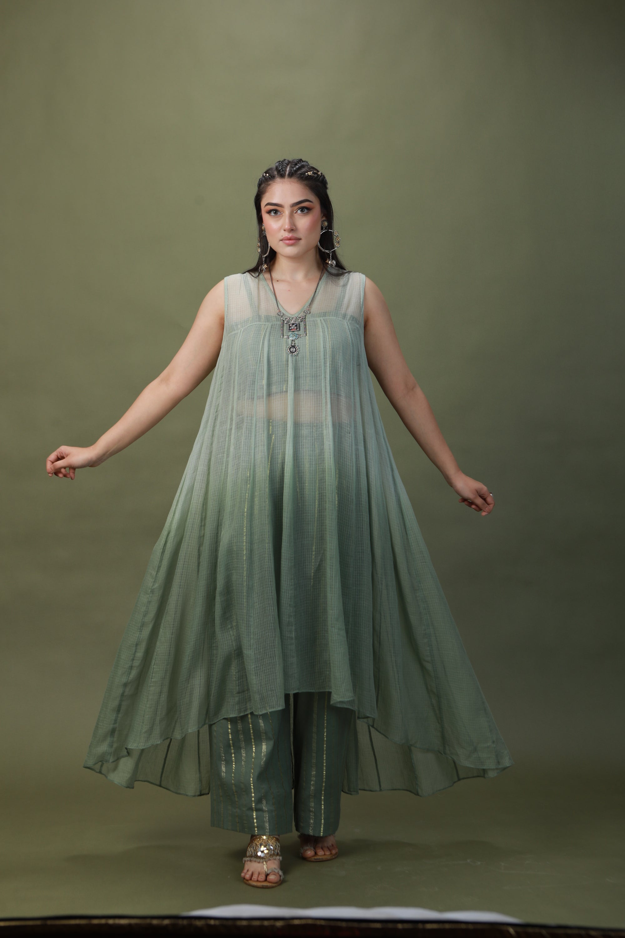 DEVI DRAPE SAGE GREEN OMBRE  4 PCS SET-   DD 20