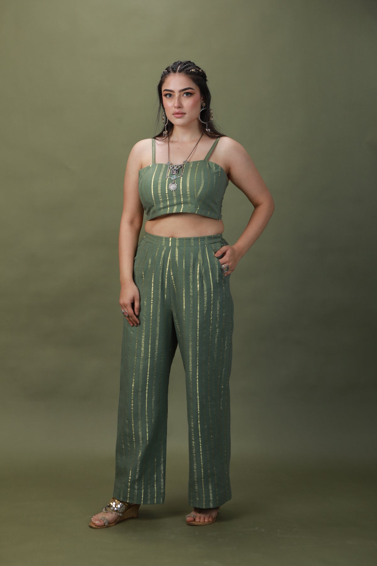 DEVI DRAPE SAGE GREEN OMBRE  4 PCS SET-   DD 20