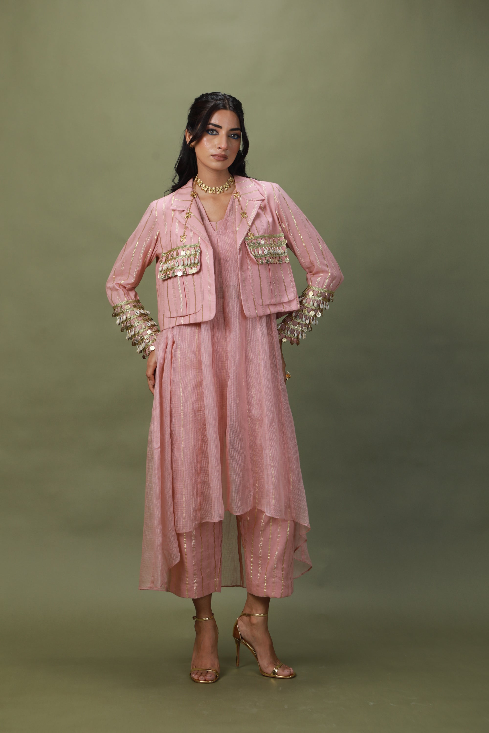 DEVI DRAPE SALMON PINK 4 PCS SET -   DD 21