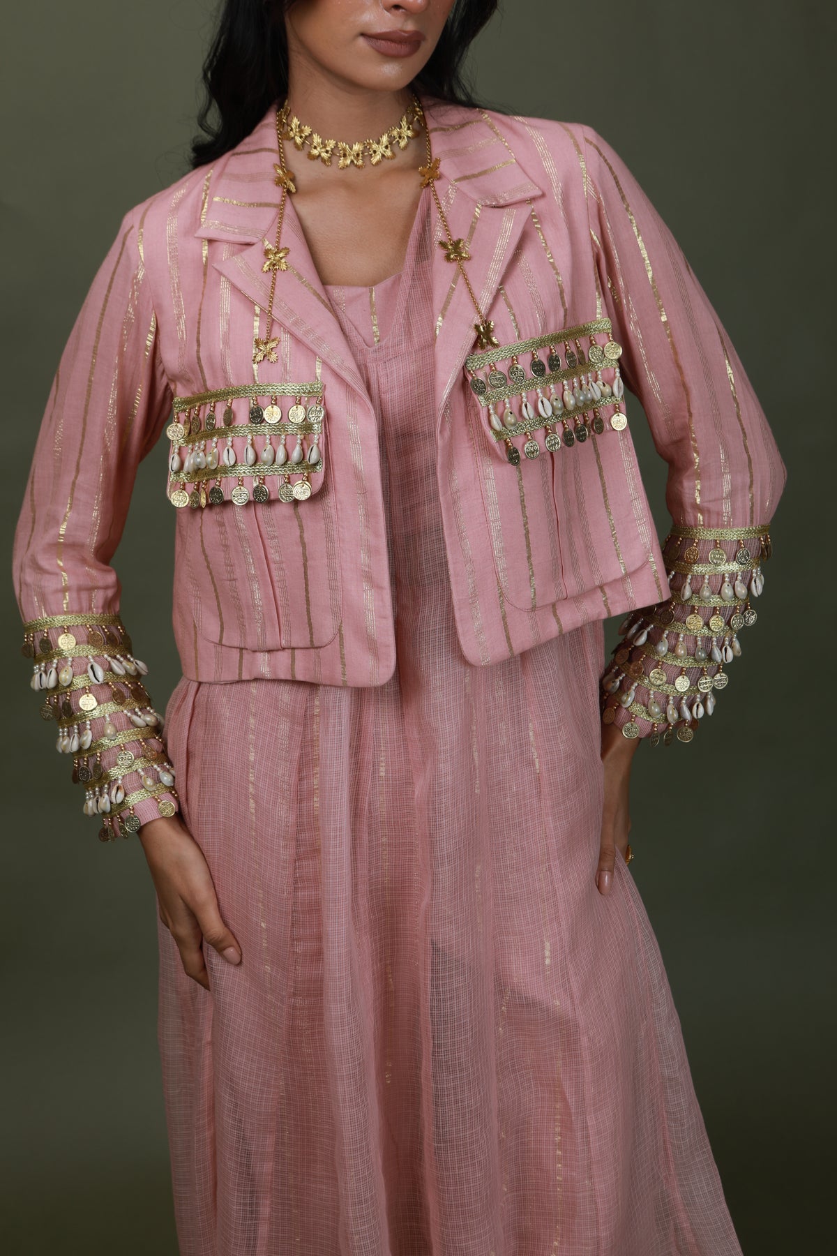DEVI DRAPE SALMON PINK 4 PCS SET -   DD 21