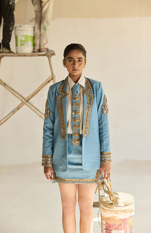 DENIM BLAZER  DENIM TIE   DENIM SHORT SKIRT KOTA DORIA SHIRT  -   DD 13