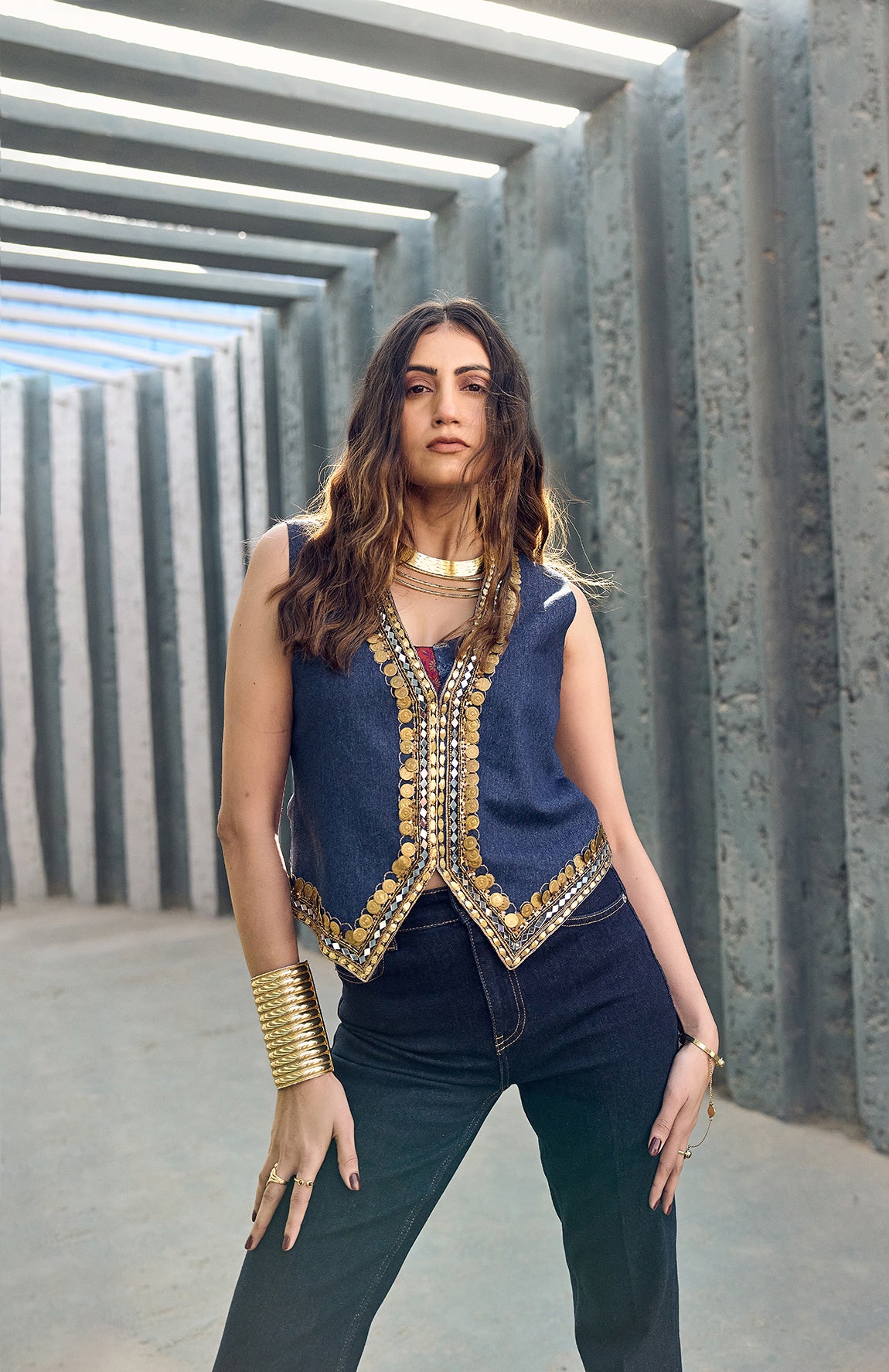 DARK DENIM WAIST COAT -   DD 14