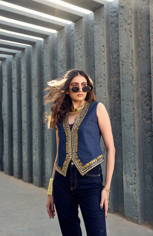 DARK DENIM WAIST COAT -   DD 14