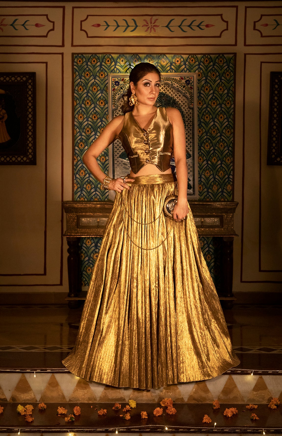 GOLD WAIST COAT AND GOLD LEHANGA -   DD 19
