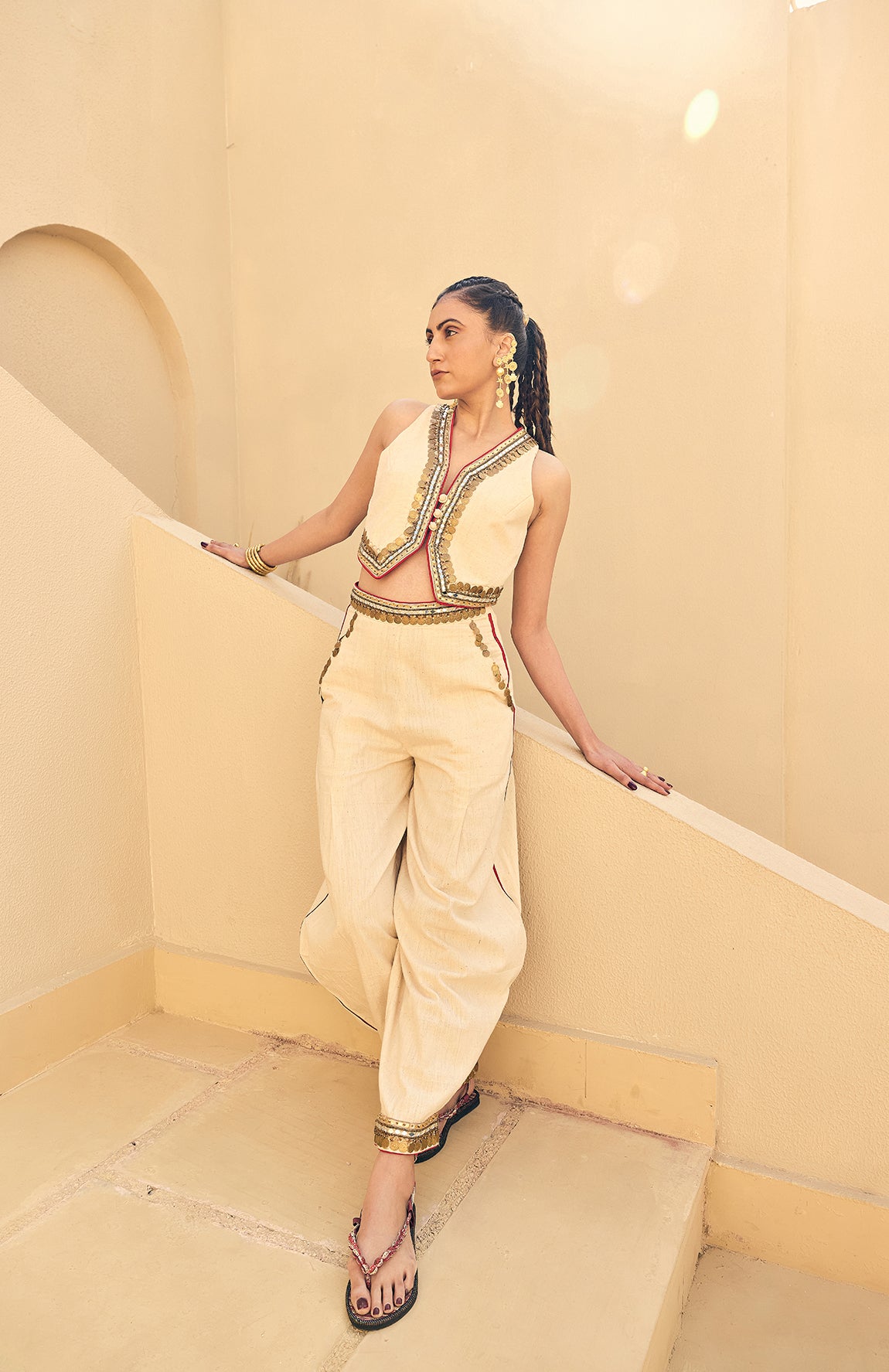KHADI WAIST COAT WITH KHADI HERAM PANTS  -   DD 02