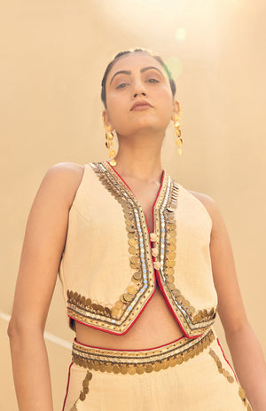 KHADI WAIST COAT WITH KHADI HERAM PANTS  -   DD 02