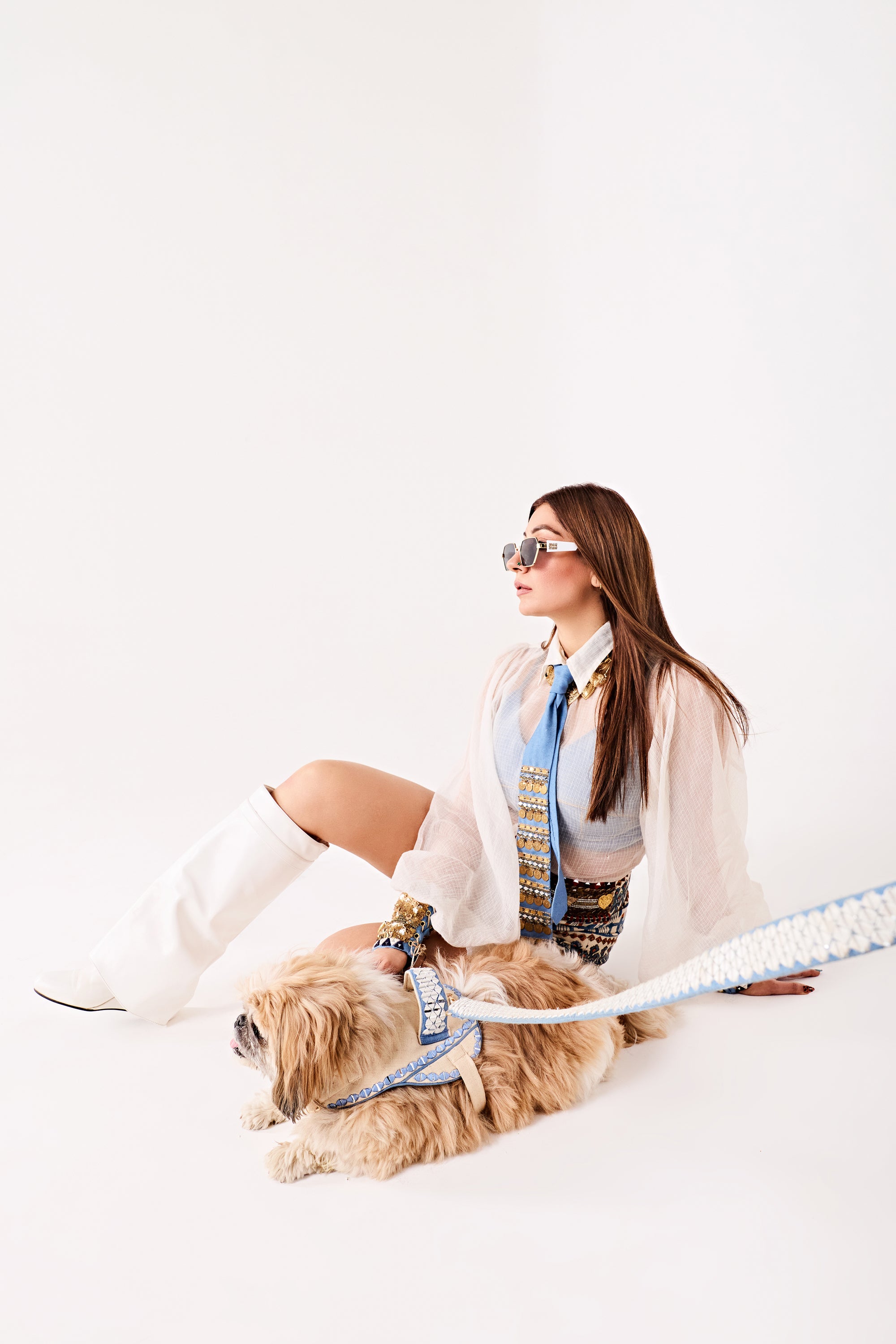 Blue ivory couture Dog harness and leash-   KCDD 02