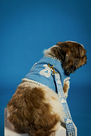 Denim pearl couture Dog harness and leash-   KCP 03