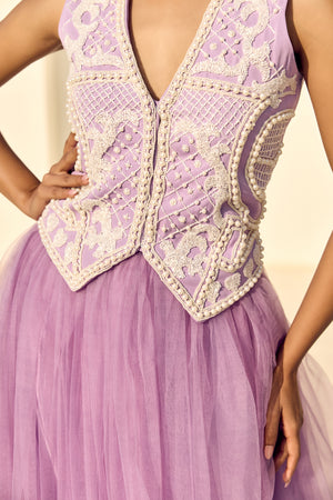 PEARL PURPLE WAIST COAT WITH NET LONG SKIRT-   PS 03